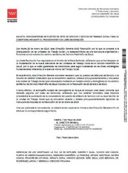 Aprobada la convocatoria de Jefes de Servicio y Sección de Trabajo Social en los Hospitales Madrileños 