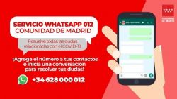 Comunidad de Madrid ofrece información general sobre el COVID19 a través de WhatsApp