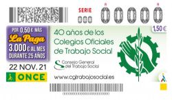 Cupón conmemorativo de la ONCE por el 40 aniversario de los colegios profesionales de Trabajo Social