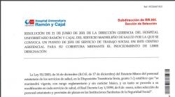 Publicada la convocatoria a la Jefatura de Servicio de Trabajo Social del Hospital Universitario Ramón y Cajal