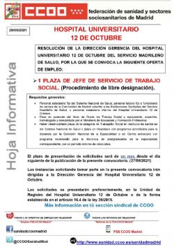 Publicadas las convocatorias a las Jefaturas de Servicio de Trabajo Social de los Hospitales de Móstoles y 12 de octubre